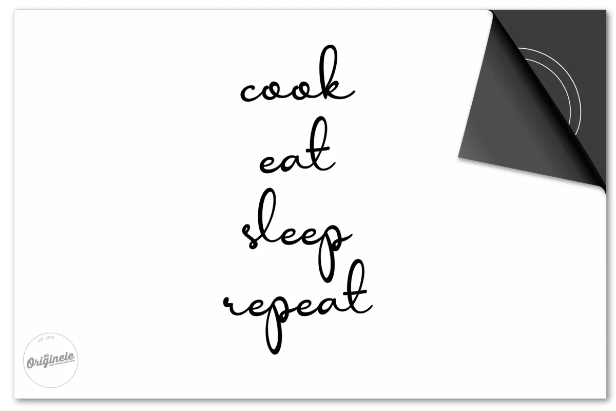 Inductiebeschermer Quotes – Cook Eat Sleep Repeat Wit - Afbeelding 2