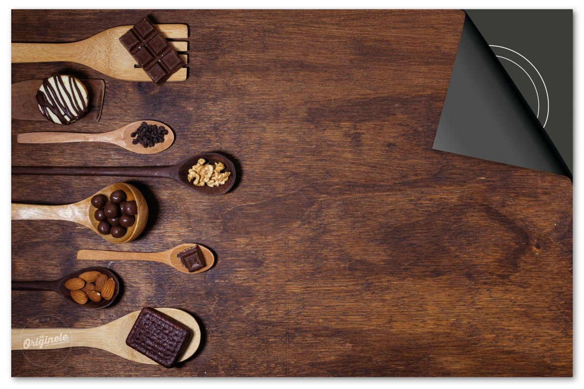 Inductiebeschermer Koffie en Chocola – Lepels Chocola op Hout - Afbeelding 2