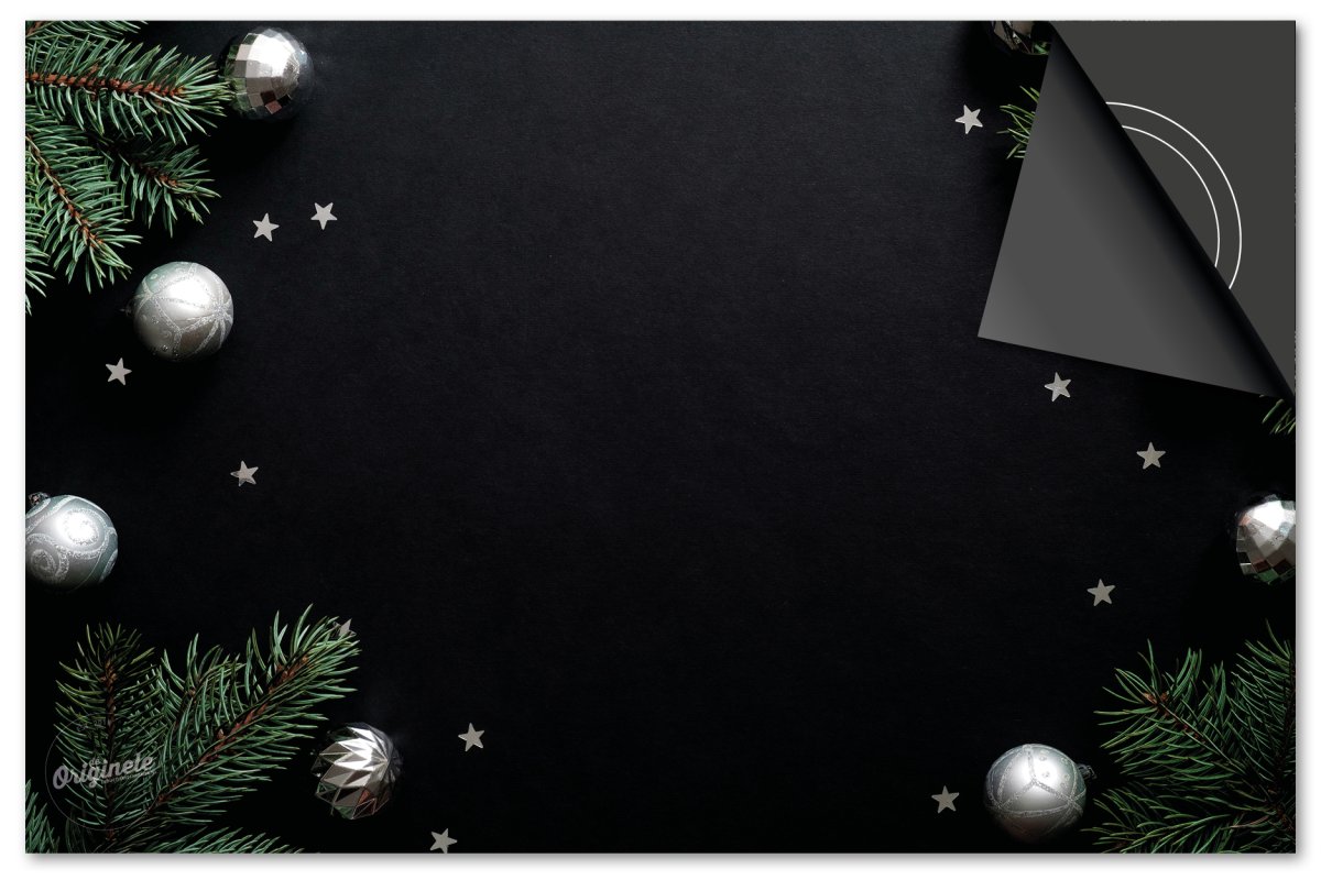 Inductiebeschermer Feestdagen – Zwart met kersttakken en zilver ballen - Afbeelding 2