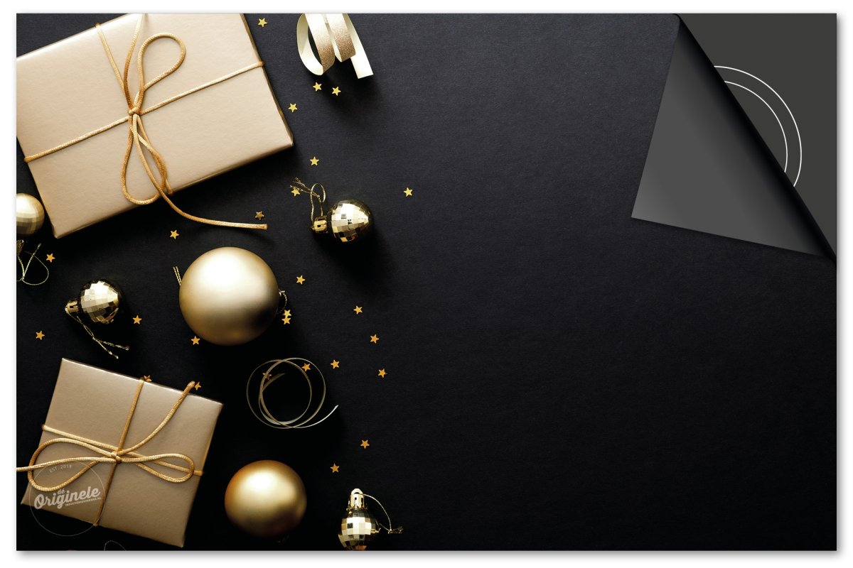 Inductiebeschermer Feestdagen – Zwart met gouden cadeautjes - Afbeelding 2