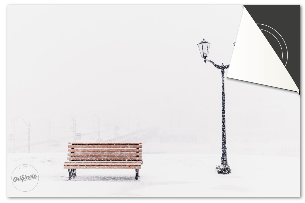 Inductiebeschermer Winter – Bankje Lantaarn sneeuw