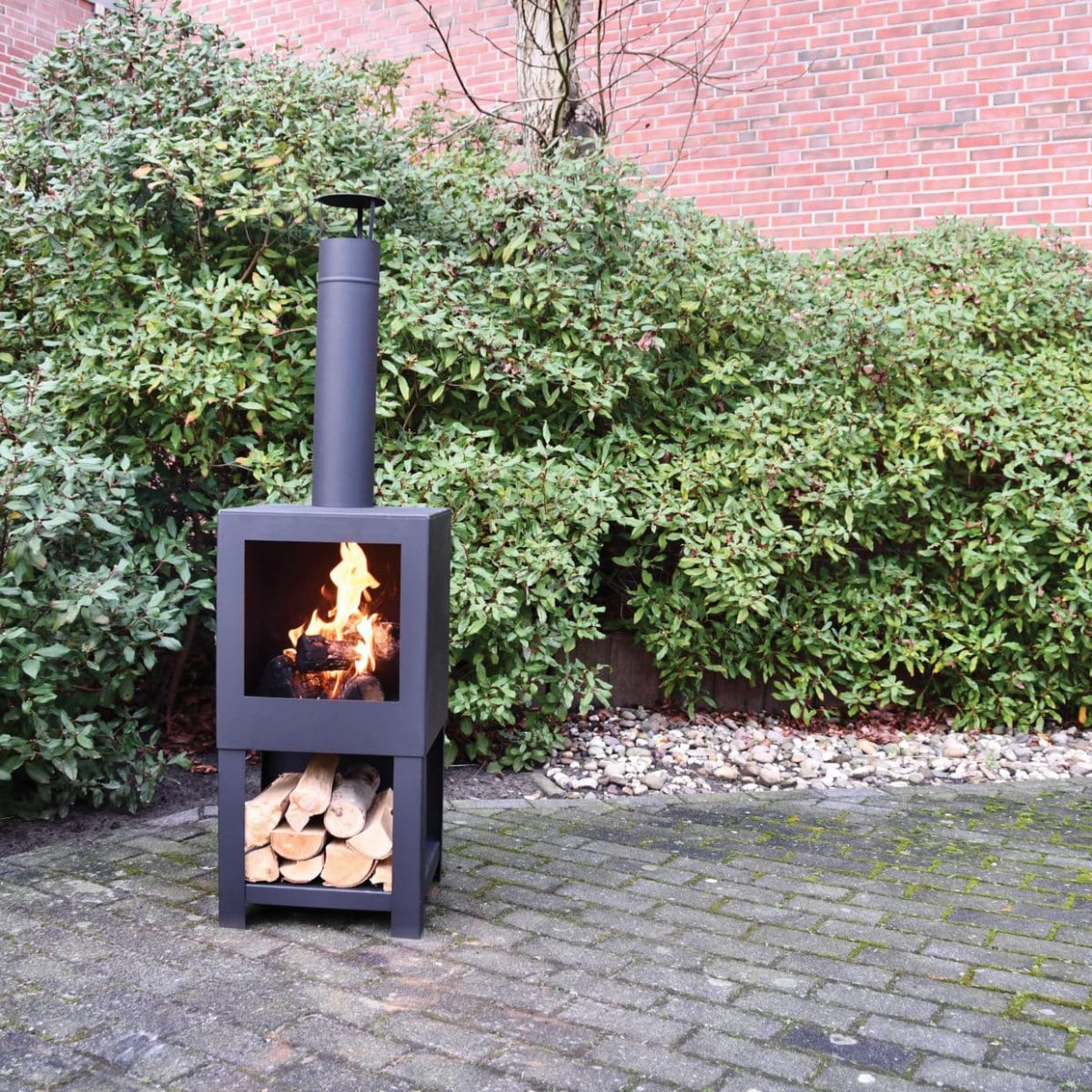 Esschert Terraskachel met houtopslag zwart - Afbeelding 9