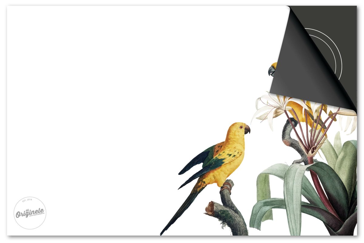 Inductiebeschermer Jungle Wit Bladeren Vogel Bloem - Afbeelding 2