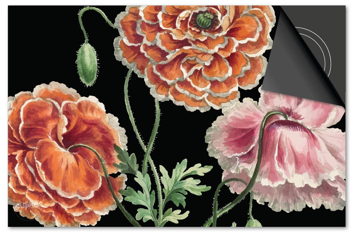 Inductiebeschermer Botanical – Rozen op zwart - Afbeelding 2